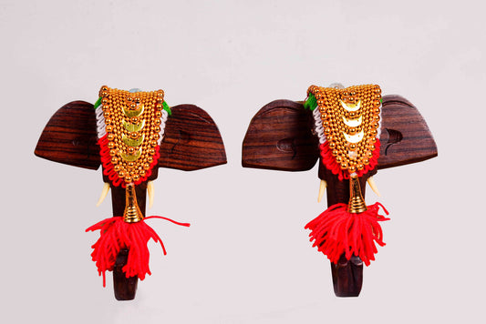 Traditional Wooden Elephant Wall Hanging with Nettipattam – Set of 2