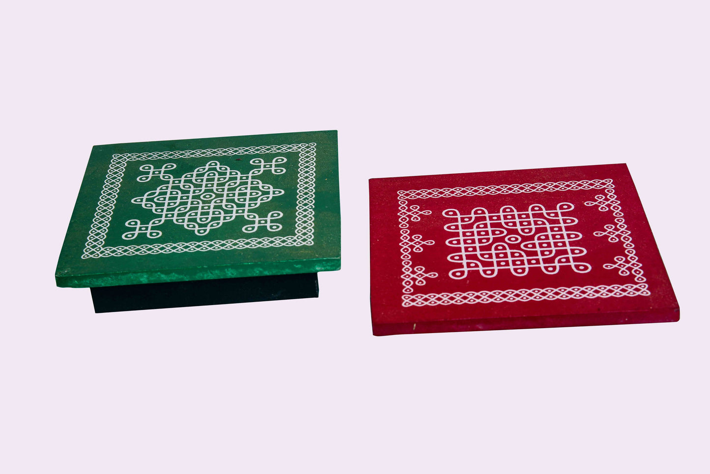 Traditional Kolam Wooden Peetha Set – Sacred Platform for Divine Blessings | Set of 2