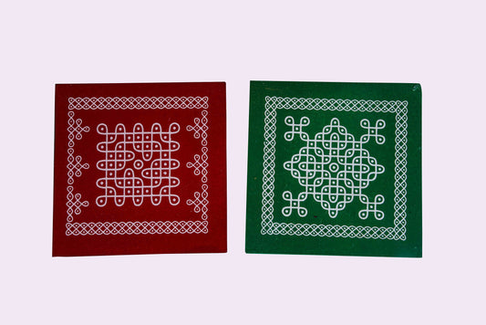 Traditional Kolam Wooden Peetha Set – Sacred Platform for Divine Blessings | Set of 2